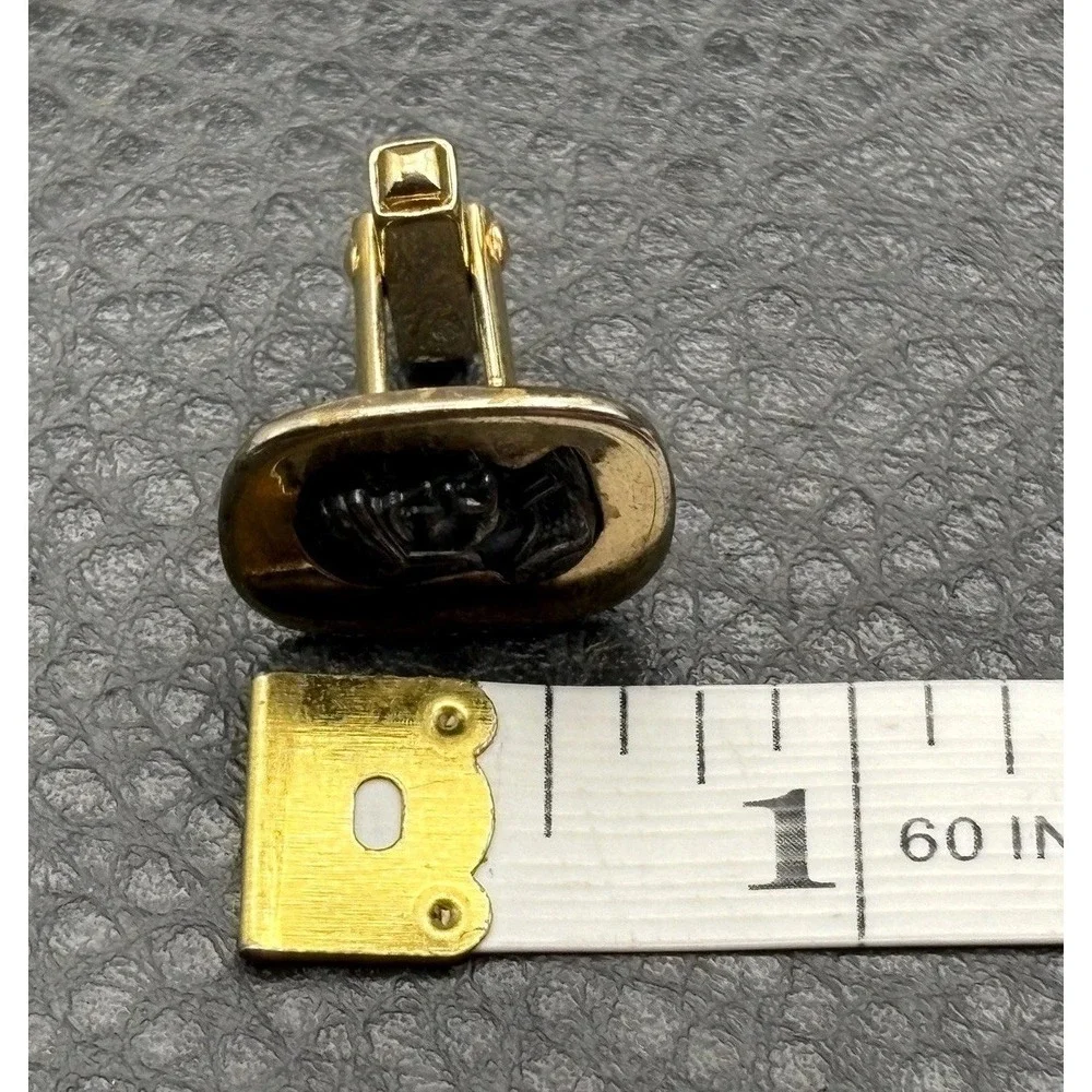 Vintage Anson Roman Soldier Cameo Profile Cufflinks Two Tone Gold Tone